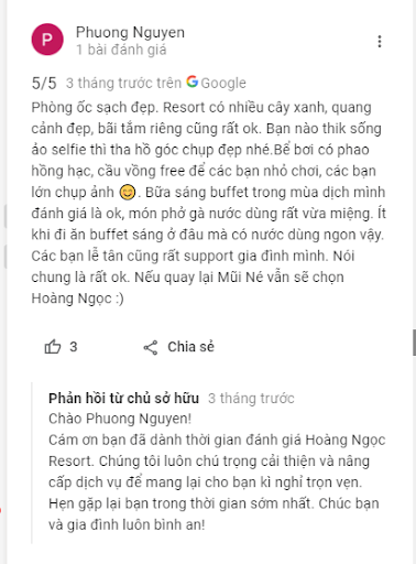 Review của du khách về Hoàng Ngọc Resort