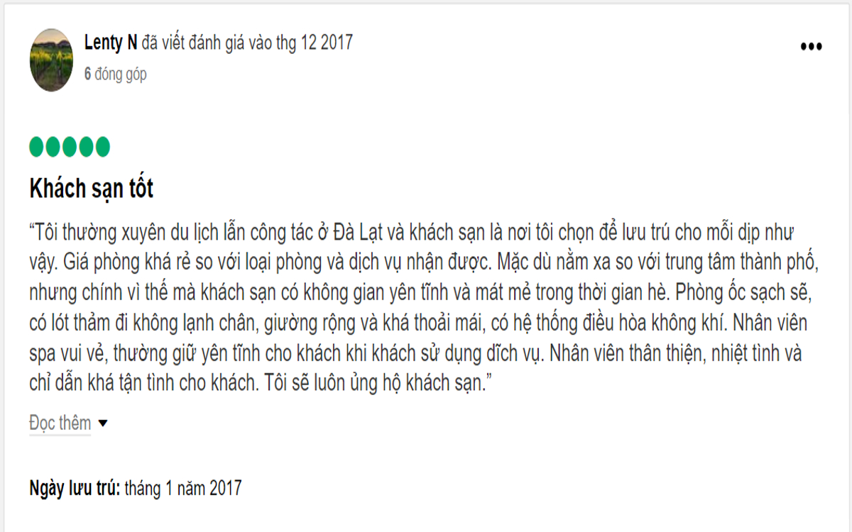Đánh giá của khách hàng về La Sapinette Hotel Dalat