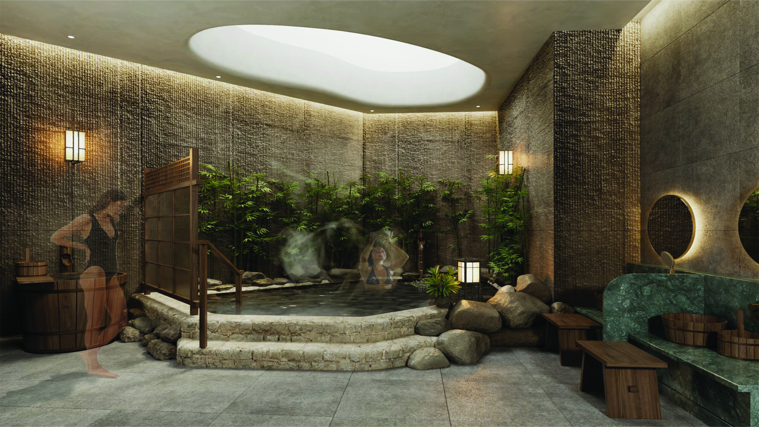 bể tắm onsen thư giãn tuyệt đối