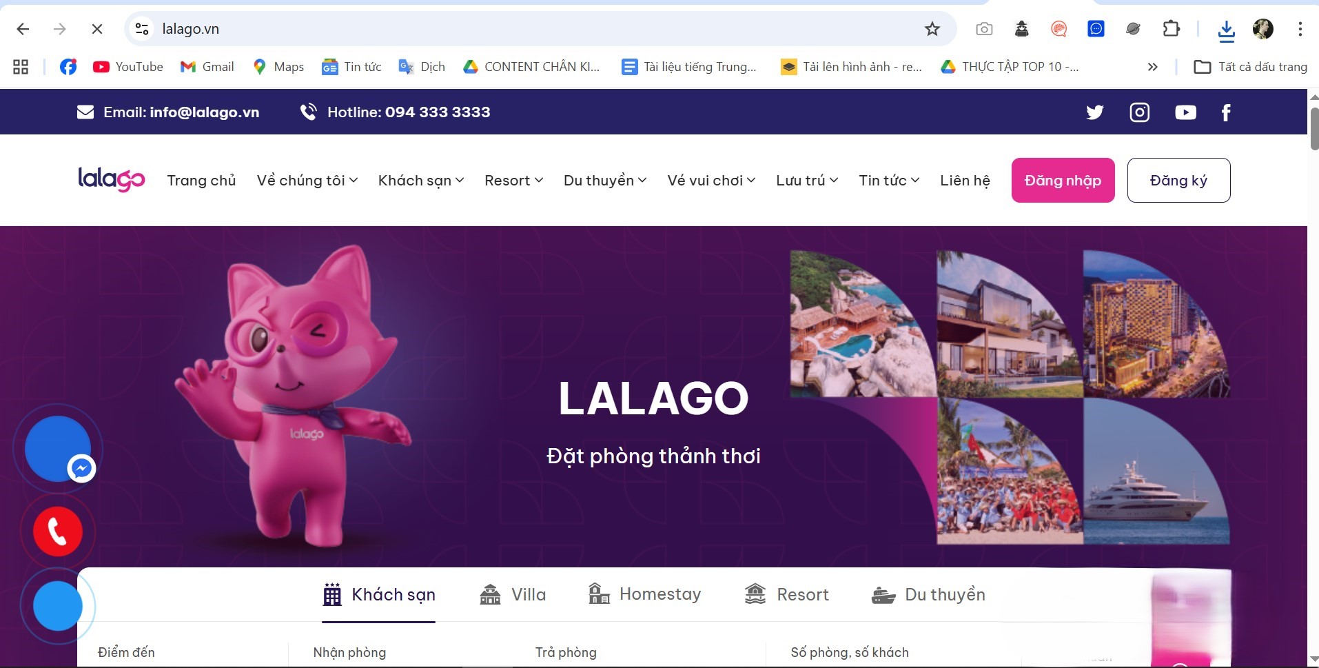 Website Lalago để đặt vé du thuyền Nostalgia
