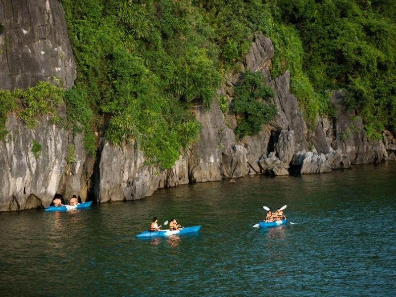 Kayak là một trong những hoạt động được yêu thích nhất trong hành trình du thuyền Mon Chéri trên vịnh Lan Hạ.