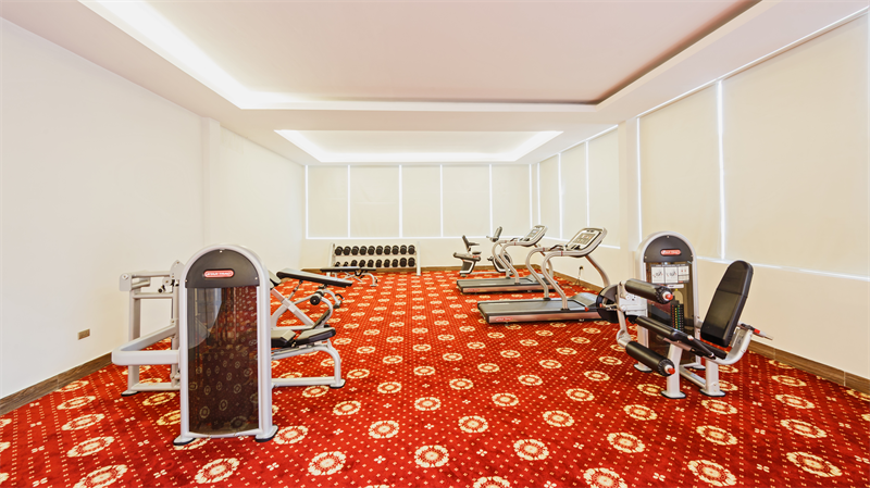 Phòng tập gym hiện đại với đầy đủ hệ thống máy chạy bộ, máy tập tạ