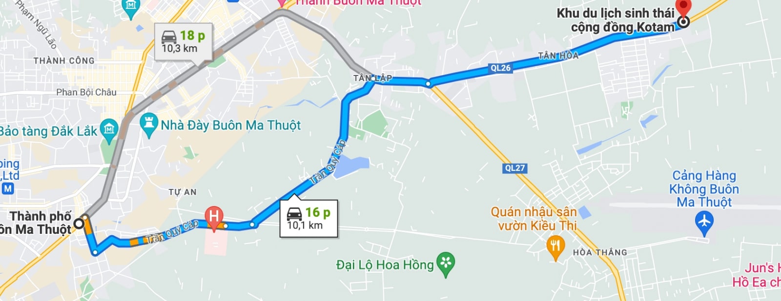 Tuyến đường từ trung tâm thành phố đến KoTam