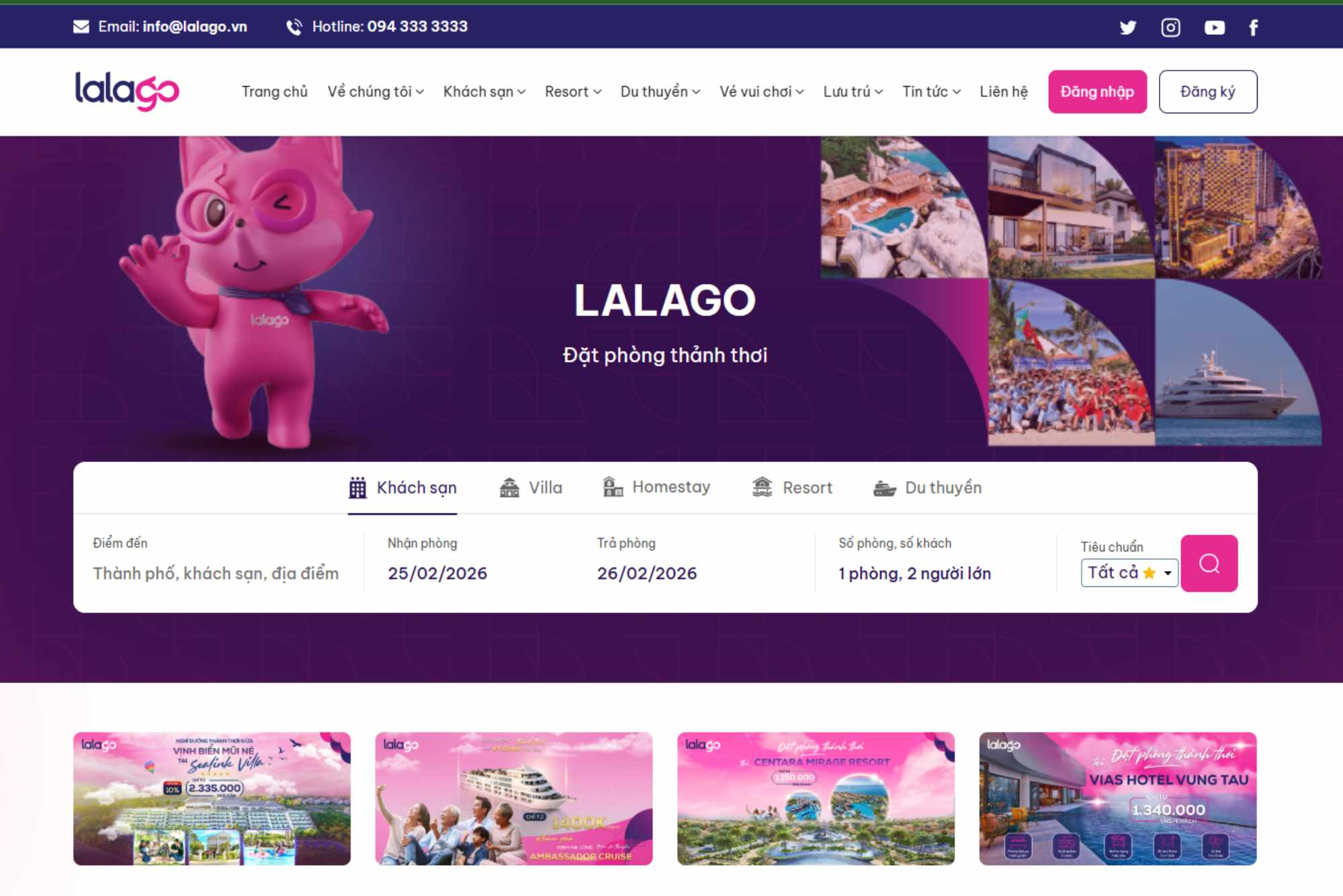 Đặt phòng dễ dàng tại trang web Lalago