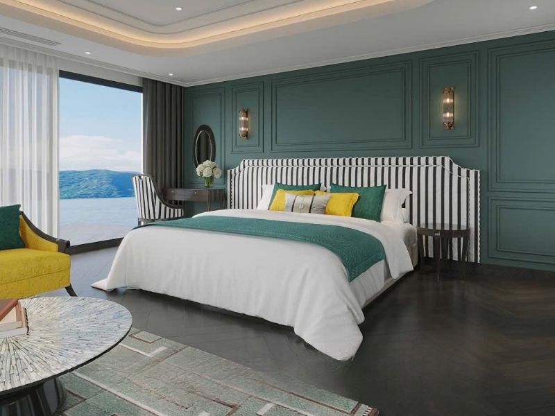 Không gian phòng Junior Suite gọn gàng, ấm cúng với gam màu sáng