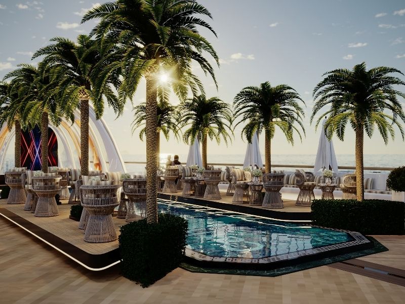 Sundeck ngoài trời cho du khách thư giản vào hoàng hôn