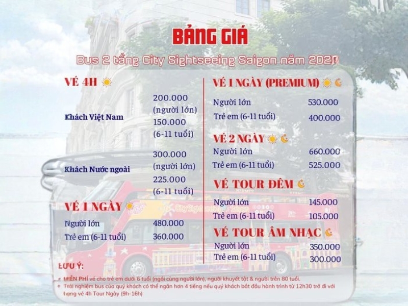 Giá vé xe bus 2 tầng Sài Gòn được niêm yết công khai