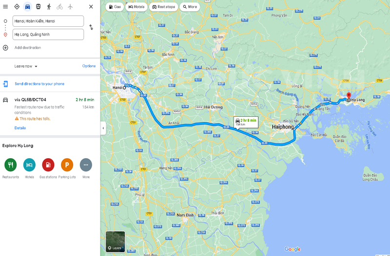 Khoảng cách từ Hà Nội đến Hạ Long