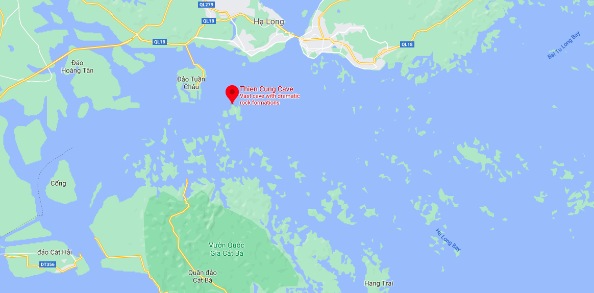 Vị trí của động Thiên Cung trên Vịnh