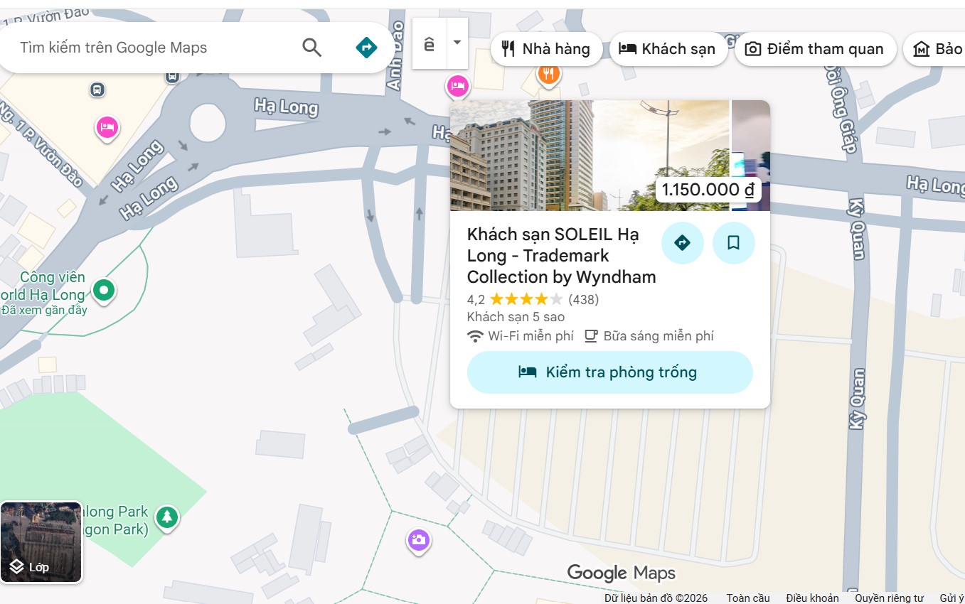 Vị trí của khách sạn Soleil Hạ Long trên Google Map