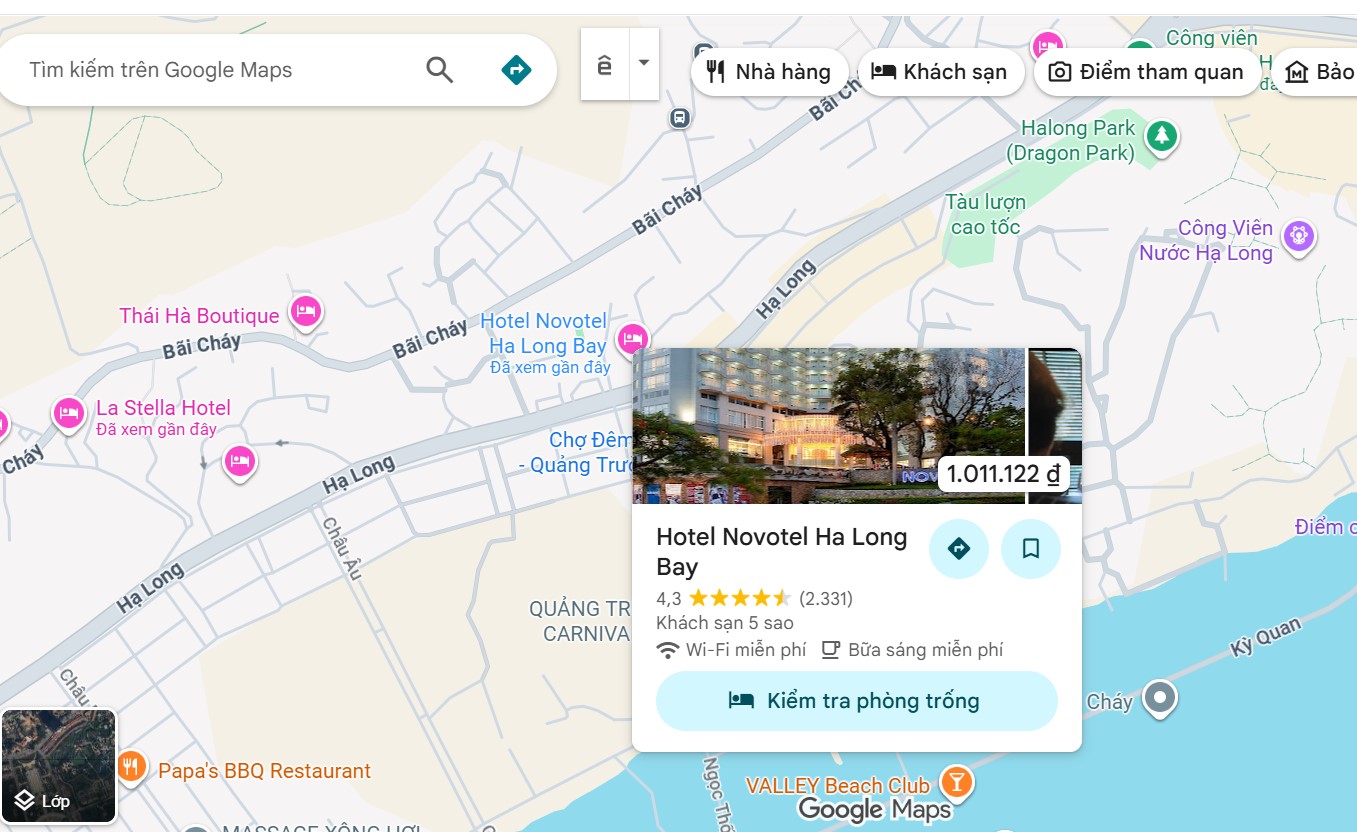 Vị trí của khách sạn Novotel Hạ Long trên Google Map
