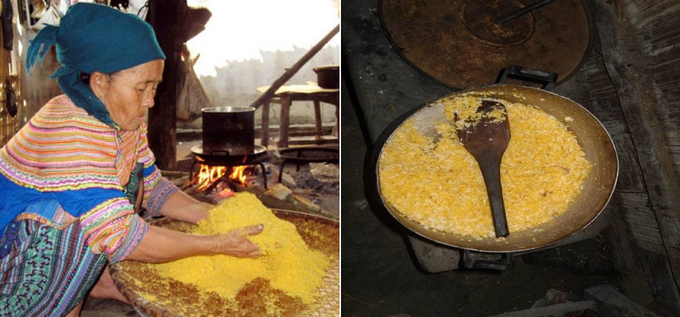 Nấu bột ngô vô cùng kì công