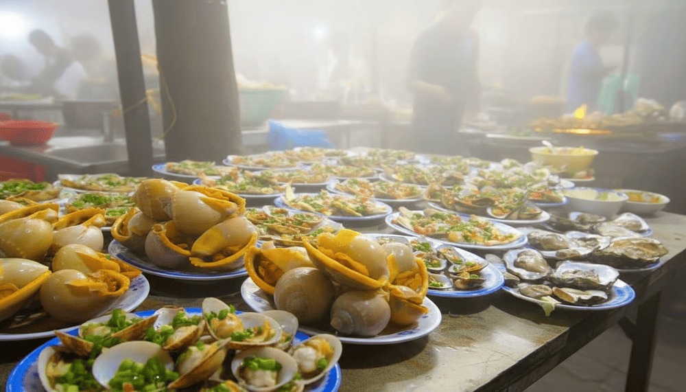Đến Vũng Tàu, thực khách nên tận hưởng một bữa tiệc hải sản hấp dẫn ngay gần Bãi Dứa với đủ món nướng, hấp, xào 