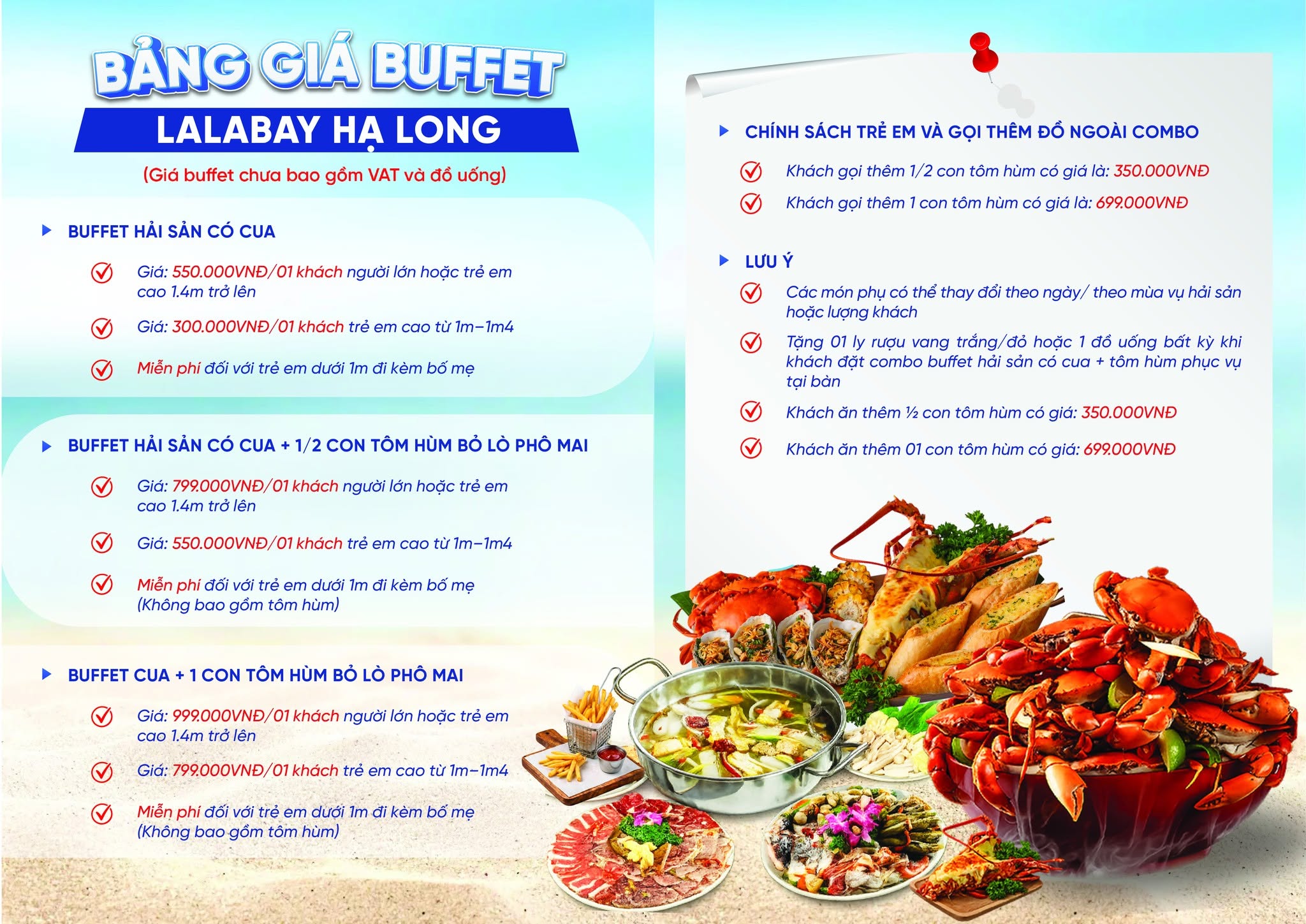 Bảng giá nhà hàng Buffet hải sản Hạ Long Lalabay