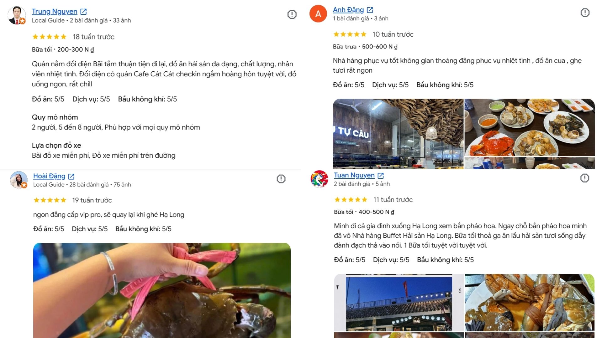 Đánh giá tích cực của khách về nhà hàng