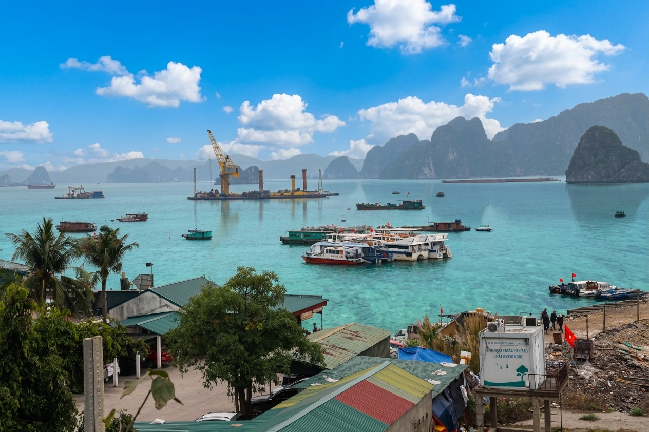 Vẻ đẹp của Vũng Đục được ngắm nhìn từ núi Bàn Cờ